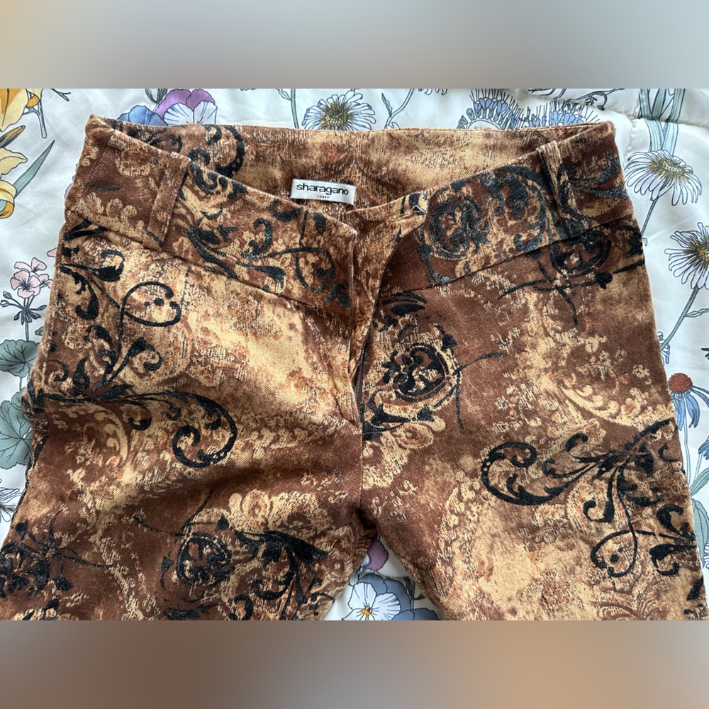 Sharagamo Y2K Brown Velvet Low Rise Flare Pants Baroque Boho 2000s - Picture 3 of 8